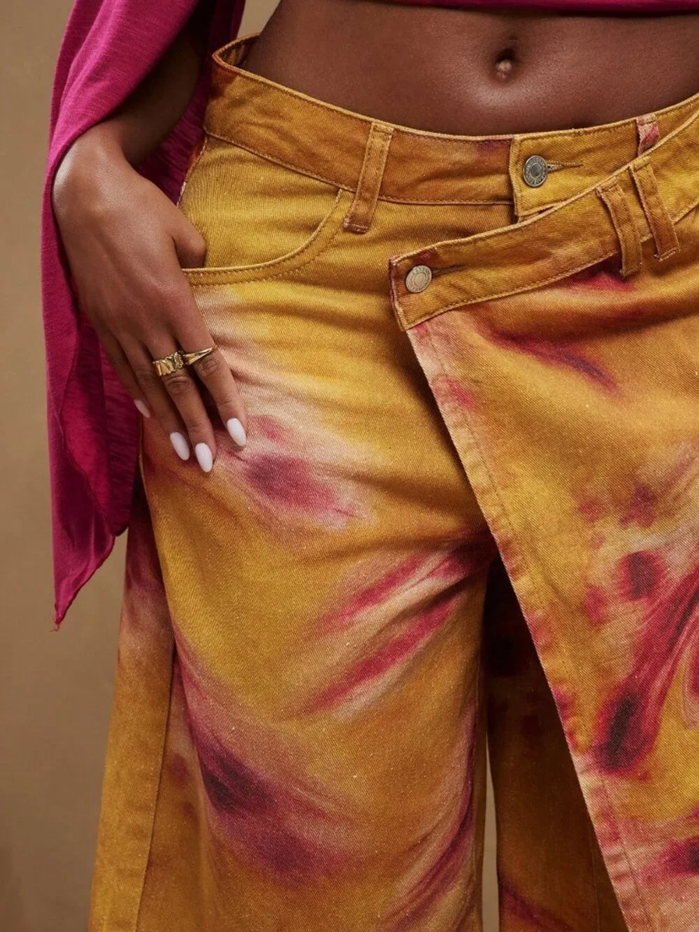 Multicolor Casual Women'sCrossover Tie Dye Skirt Loose Baggy Denim Shorts